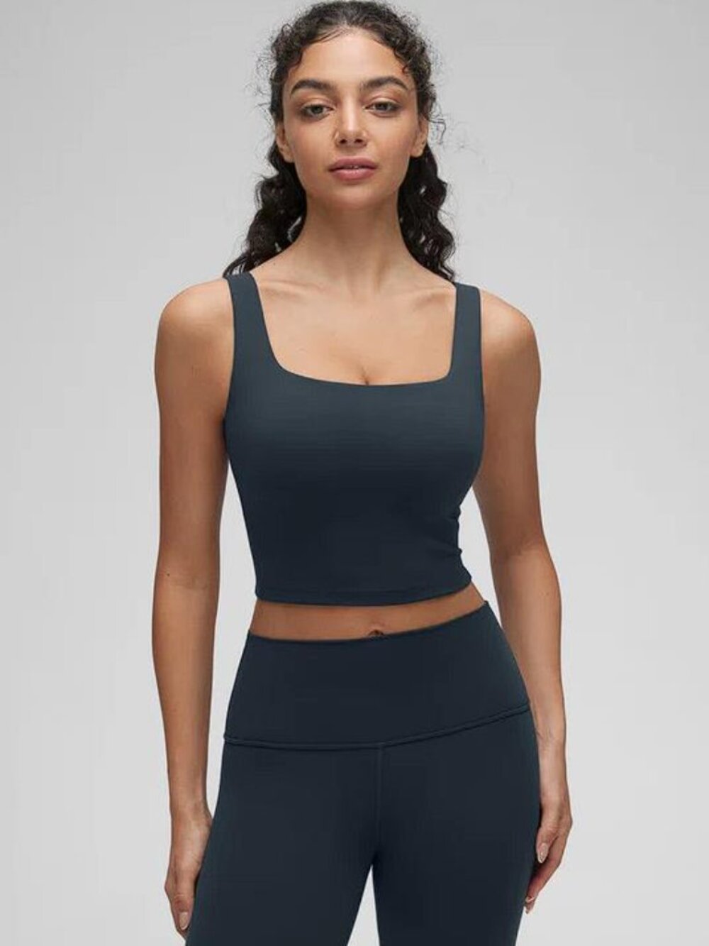 CRZ YOGA Women's Butterluxe Square Neck Built in Bra Tank Size L In True Navy